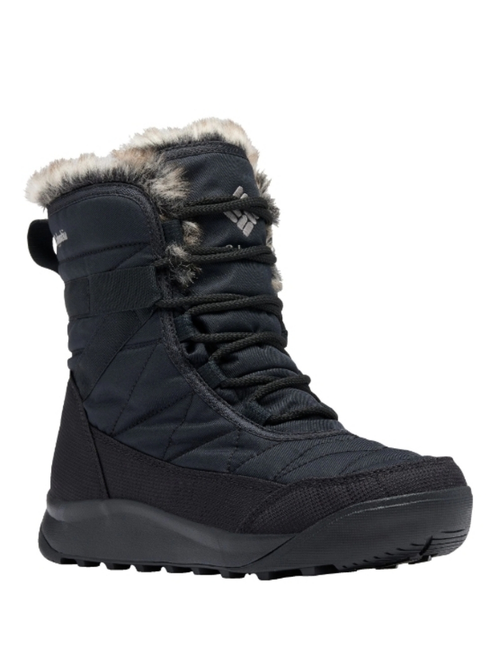 COLUMBIA WATERPROOF WINTER BOOTS QUILTED LACE UP BLACK 7.5
